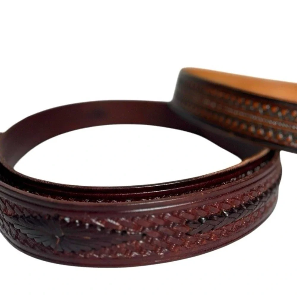 Men's Artisan Leather Western Belts Tooled Braided 40